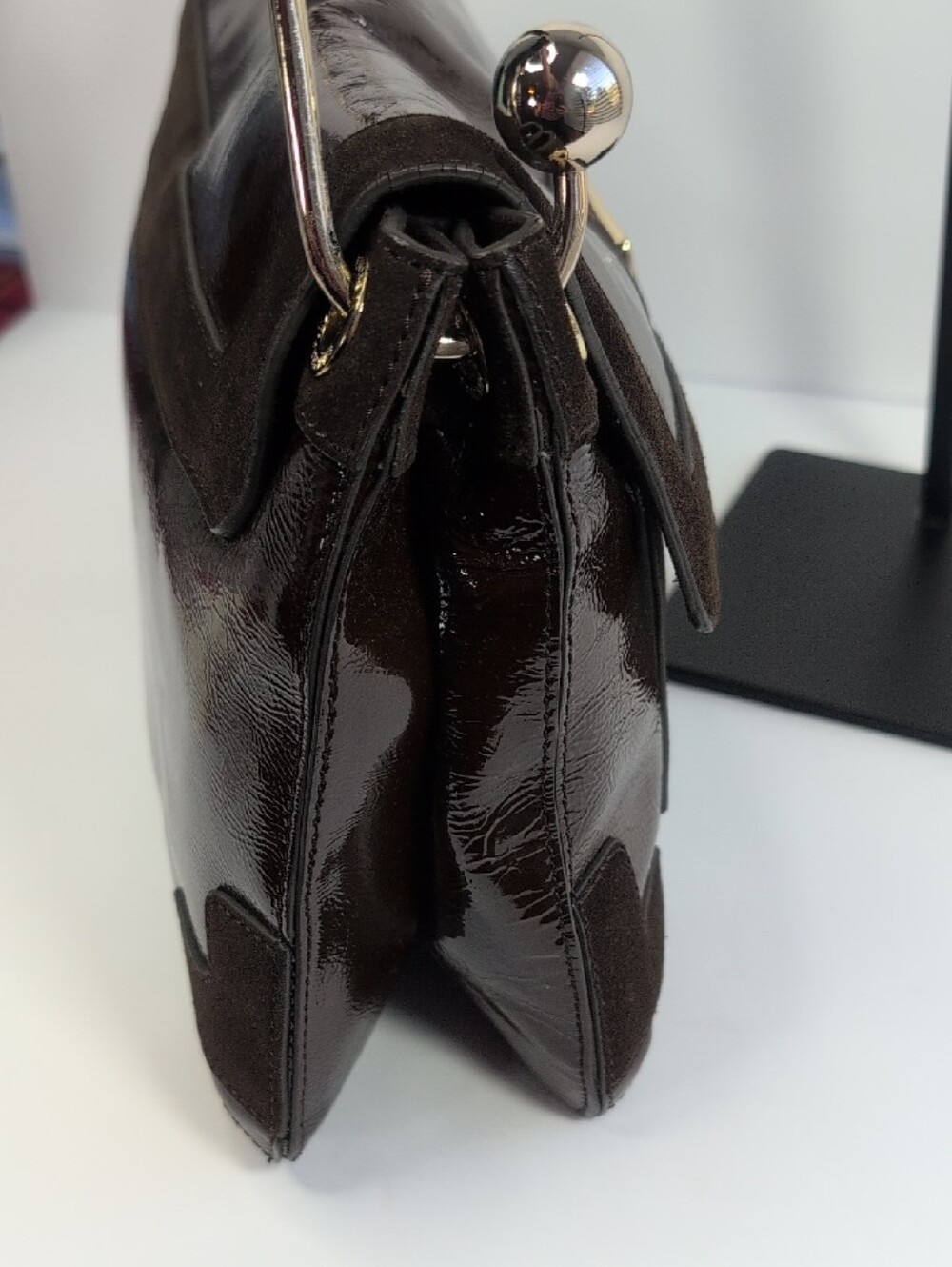 Anya Hindmarch Dark Brown Patent Leather And Suede Shoulder Bag - Picture 8 of 16